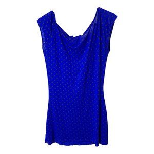 Almost Famous Tunic Womens Blue with Black Polka Dots M Relaxed Fit 100% Rayon